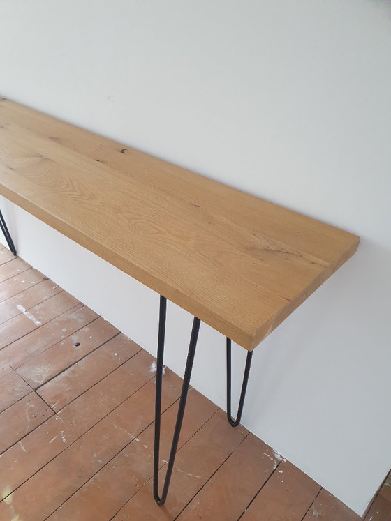 Table en chêne massif / table d'appoint, design industriel, Tables d'appoint, Autre, Marron (photo 4 sur 5)