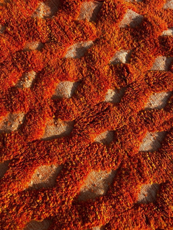 Image 1 of Orange Moroccan wool rug 250x250 cm– Handmade geometric rug – Contemporary Berber carpet – Custom wool area rug – Moroccan Beni 