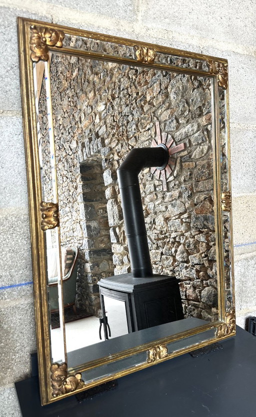 Abgeschrägter vergoldeter DeKnudt-Spiegel mit Glasleisten Belgien XX.