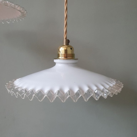 Set Vintage Pendant lamps Opaline glass - Transparent Decorative Edge – Metal (photo 14 of 24)