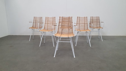 Fauteuil Kave Home Tishana en rotin, accoudoirs en métal blanc – eetkamerstoelen, Metal, Rattan