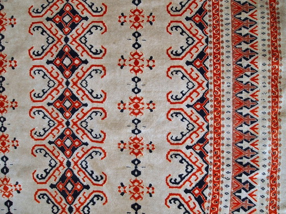 Image 1 of Handmade vintage Uzbek Bukhara rug 4.1' x 5.6' (127cm x 173cm) 1960s - 1C491