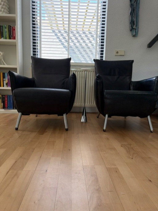 2 Cheo Armchairs – fauteuils, Leather, Metal