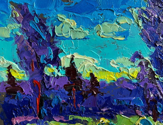 Image 1 of Original Oil Painting Summer Nature Landscape Evening breeze in the field