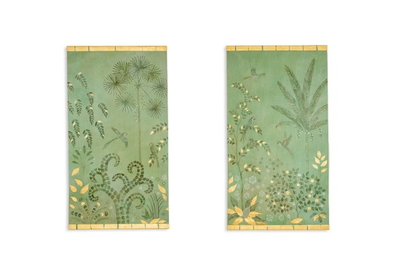Image 1 of Painted canvas, or decorative panel, Parrots and bird. Contemporary.
