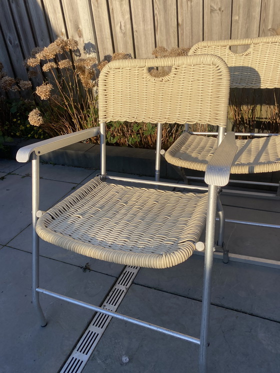 Image 1 of 4 Vintage Hilbrand Tossa rieten klapstoelen Italië jaren 60