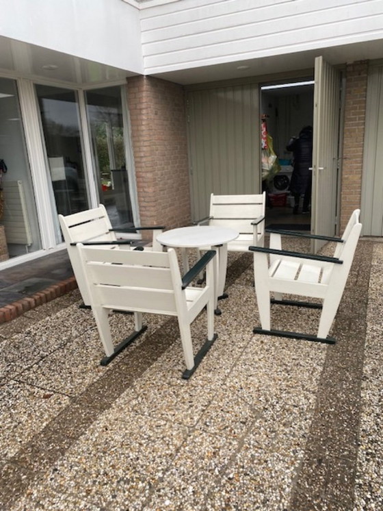 Image 1 of Set da giardino composto da 4 sedie e tavolo coordinato in legno bianco/ecru e verde scuro, stile L'Aia