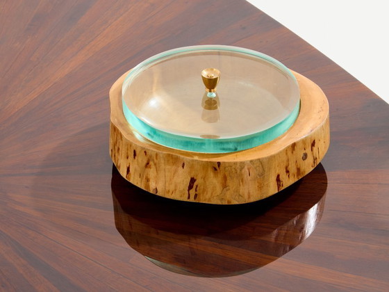 Image 1 of French walnut marquetry square coffee table 1970