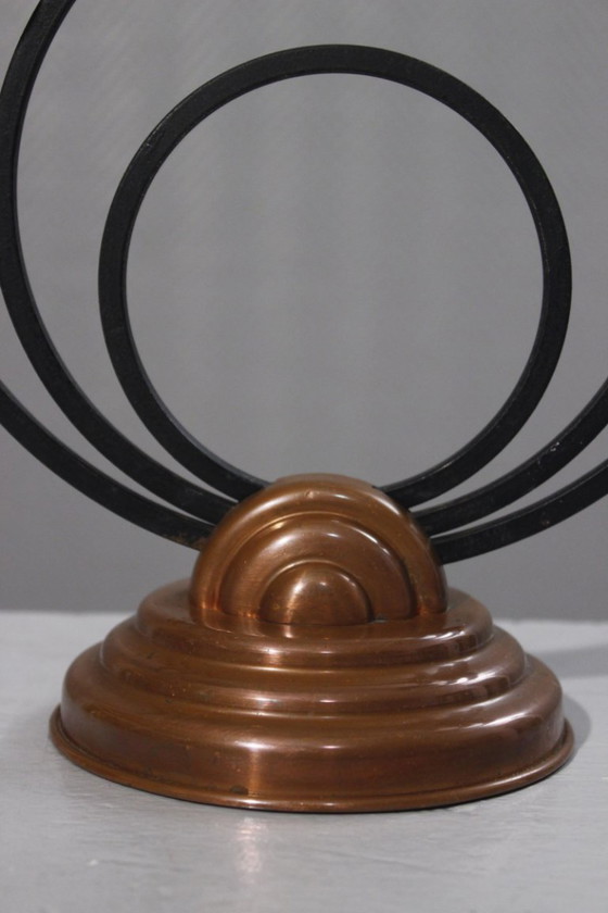 Image 1 of Portacandele modernista in rame e ferro, Villedieu, Francia, anni '30, Art Déco