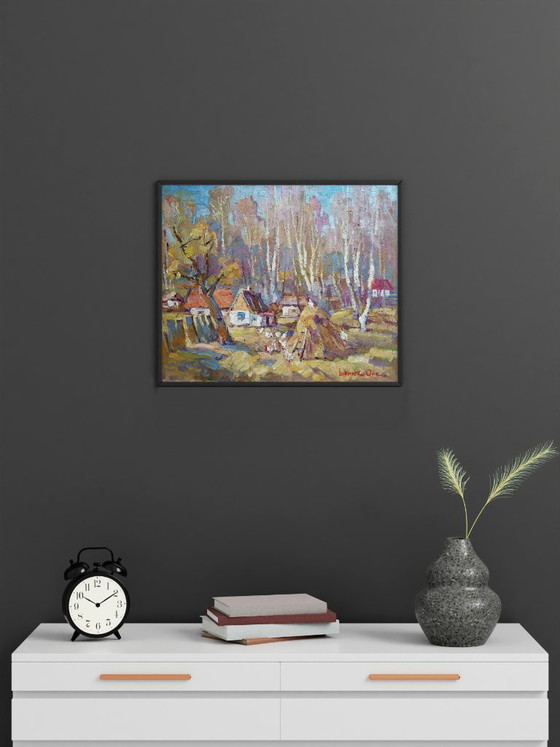 Original Oil Painting Rural Landscape Autumn Village Life Countryside Day – Paintings & Drawings, Canvas (photo 2 of 11)