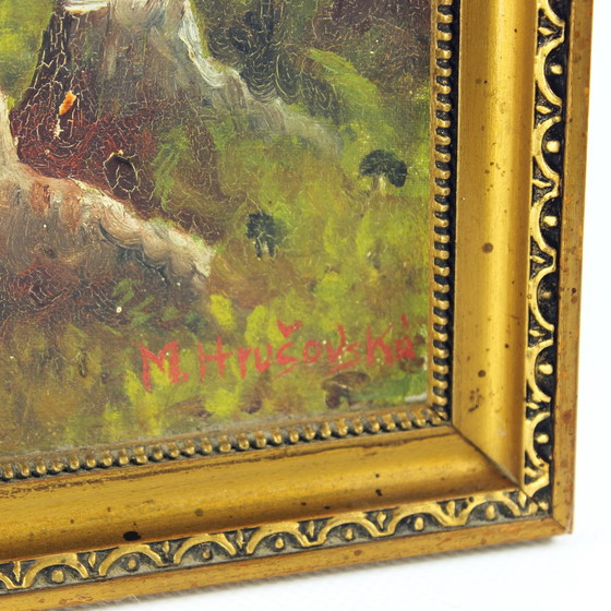 Image 1 of Set van 2 schilderijen, verf op papier, door M. Hrušovská, Tsjecho-Slowakije 1950