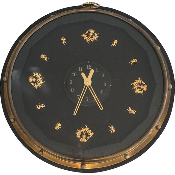 Image 1 of Round black and gold vintage wall clock, 1950