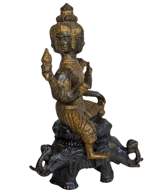 Vuurverguld bronzen viergezichtige Brahma – India, 18e–19e eeuw – Beeldhouwkunst (photo 2 of 9)