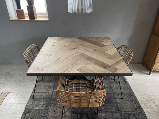Herringbone dining table. Vintage oak.