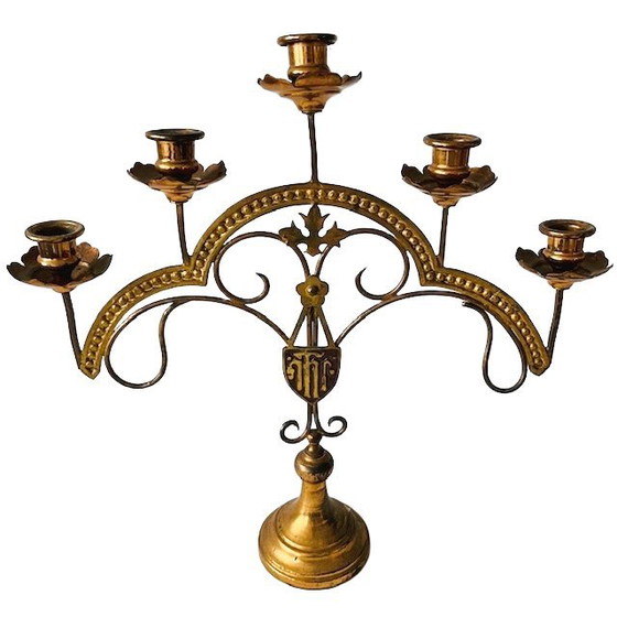 Image 1 of candélabre vintage en laiton à cinq branches, années 1970