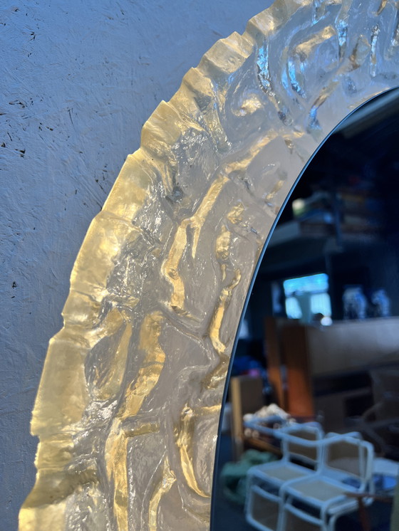 Image 1 of Large Oval Vintage 'Iceglass' Mirror, Hillebrand, Germany 1970's