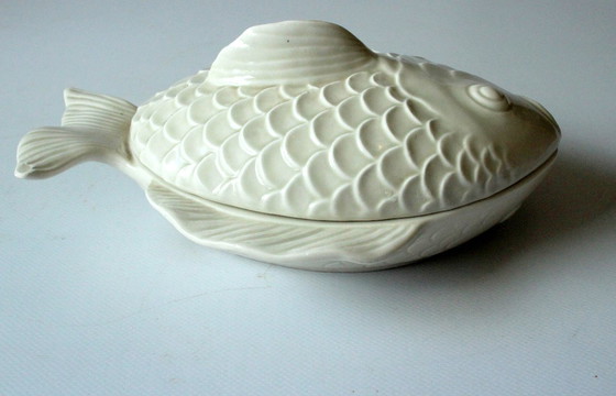 Image 1 of Raro piatto da burro a forma di pesce - porcellana bianca - vaso da pesce - Fitz e Floyd