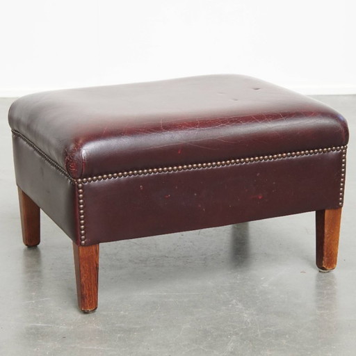 Burgundy Beef Leather Hocker/Footstool in English Style