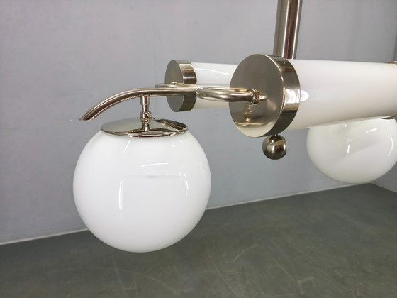 Image 1 of Exceptional Bauhaus Chrome Chandelier with Glass Shades, 1930s
