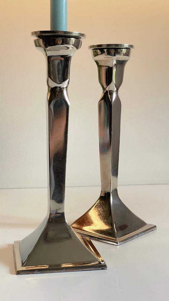 Image 1 of Coppia di candelieri vintage in fusione di alluminio cromato