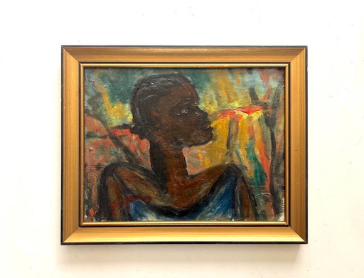 Portrait expressionniste sur panneau – vers 1950–1965 – schilderijen tekeningen, Wood, Canvas (photo 2 of 5)
