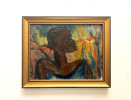 Portrait expressionniste sur panneau – vers 1950–1965 – Peintures et dessins, Wood, Canvas (photo 2 of 5)