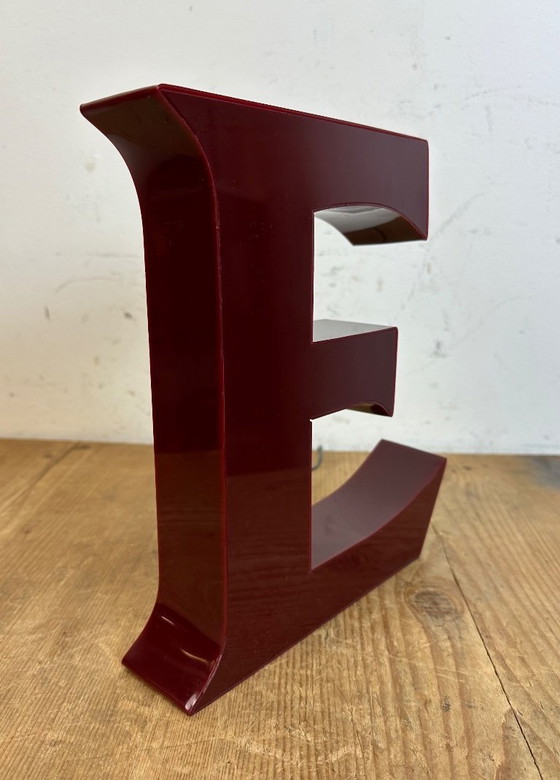 Image 1 of Vintage Dark Red Illuminated Letter E , 1980s