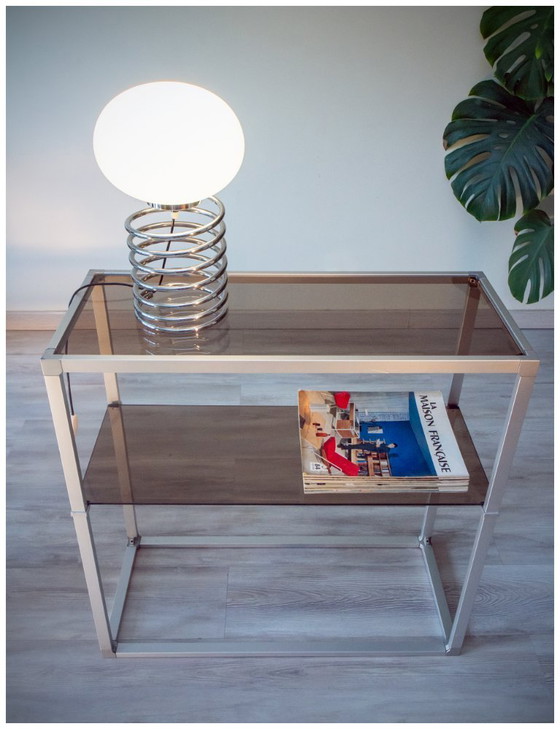 Image 1 of Aluminum and smoked glass console/shelf, 1970-80