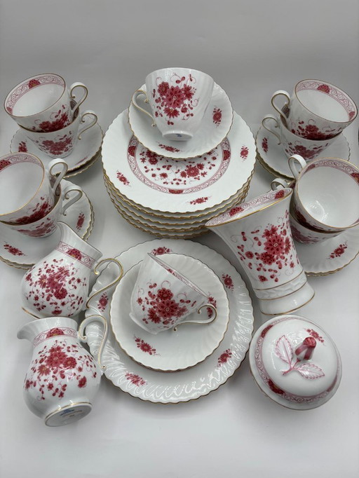 Servicio de café de porcelana Kaiser para 10 personas - decoración floral roja con borde dorado