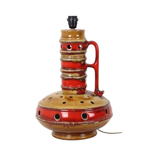 Large Lamp Base Red and Yellow Ceramic