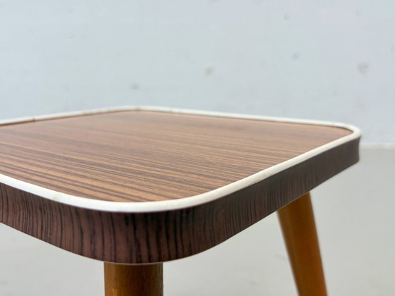Image 1 of Postmodern plant stand / flower stool with wood veneer, 1970s–1980s