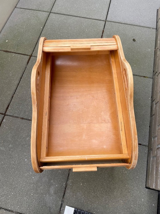 Image 1 of Naaidoos mid-century Deens design, tambour roll-top, 2 bakjes, houten poten