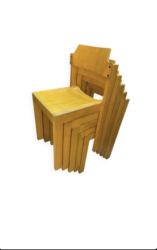 Set von fünf Holzstühlen Schapp