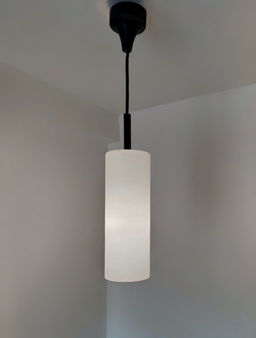 Staff Leuchten cylindrical opaline suspension from the 60s