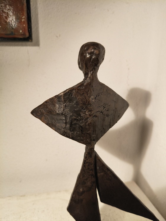Image 1 of Design modernist expressive cubistic bronze sculpture on marble base