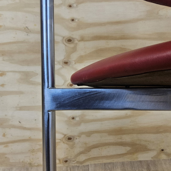 Image 1 of Set of 2 Vintage red leatherette and chrome design chairs with armrests (1950s / 1950s)