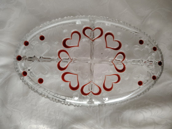 Image 1 of Ciotola per snack e piatto per torta vintage Walther Glas, decoro a cuore