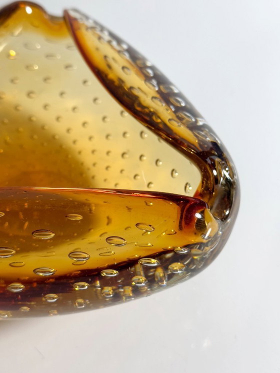 Image 1 of Murano bowl Bullicante Bubbles glass ashtray amber orange Italy 1970s Venice