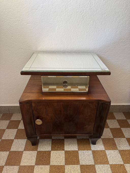 Art Deco-style bedside table in mirrored wood