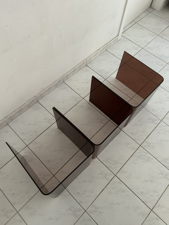 Image 1 of Vintage space age bijzettafels plexi wandsysteem