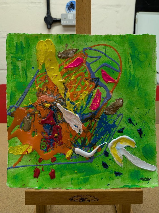 Image 1 of NUOVO PAESAGGIO ASTRATTO 19 DIPINTO ORIGINALE NIGEL WATERS FIRMATO CARTA DI COTONE 20x20cm SENZA CORNICE