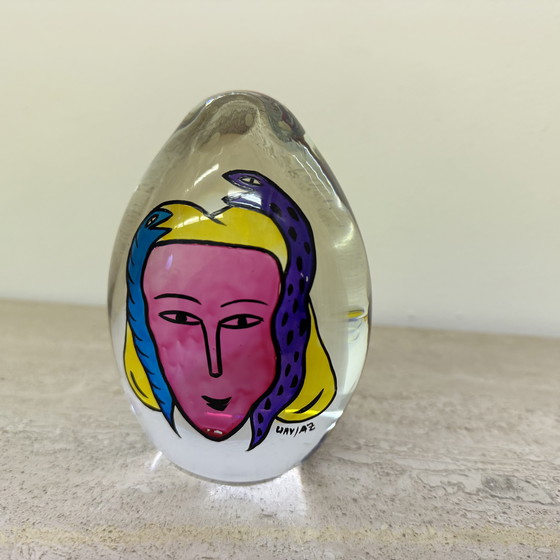 Image 1 of Ulrica Hydman Vallien für Kosta Boda handbemalter Briefbeschwerer