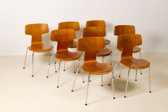 Image 1 of 8x Teak T Chairs by Arne Jacobsen, Fritz Hansen, 1980s