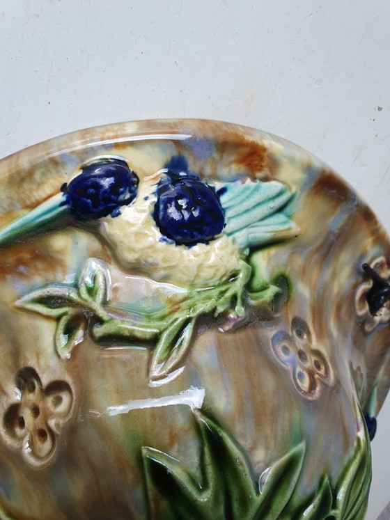 Hängender Majolika-Blumentopf mit Vögeln (Barbotine) – 23,5 cm – Vasen, Ceramic (photo 6 of 10)