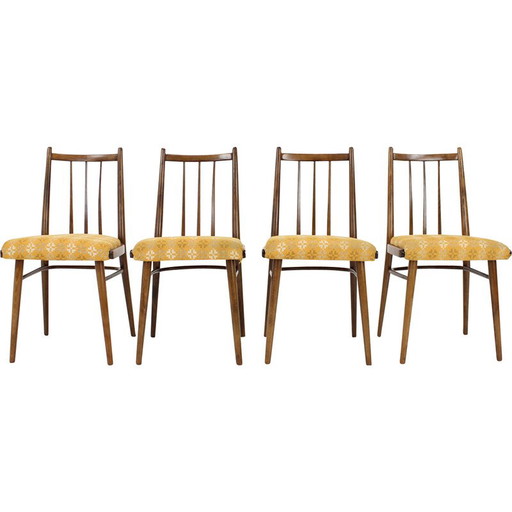 Set of 4 vintage wood and fabric chairs by Jitona, Czechoslovakia 1970s