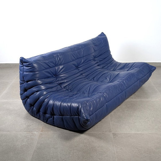 Image 1 of Michel Ducaroy Togo 3-Seater Sofa Blue Leather Ligne Roset France 1980s