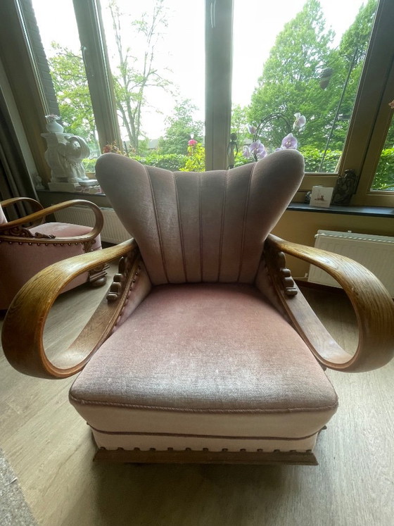 Image 1 of Set van 4 Art Deco fauteuils (ca. 1920-1950) | Opnieuw bekleed met roze fluweel