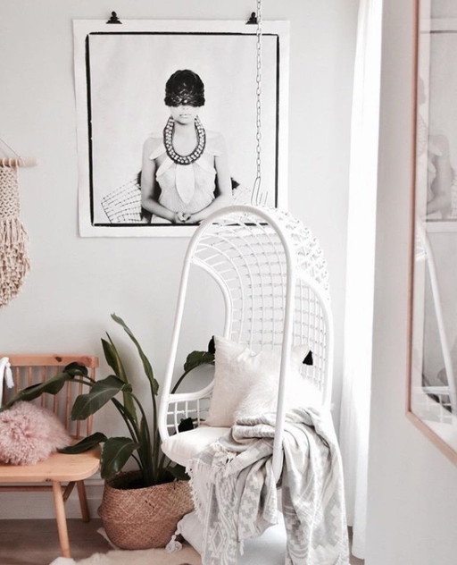 Fauteuil suspendu HK Living en rotin blanc