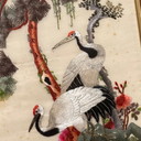 Vintage Asian antique embroidery picture of a stork and bird