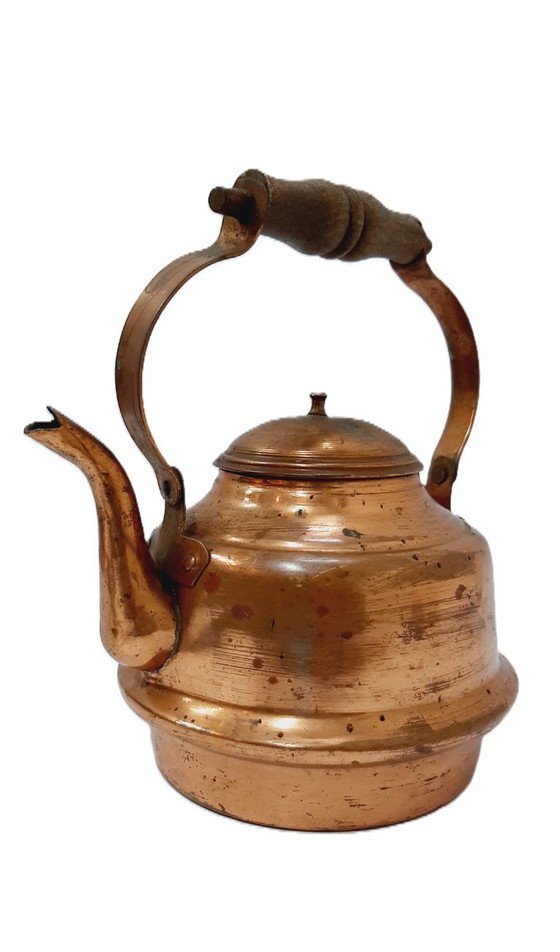 Image 1 of Vintage copper kettle/teapot with a wooden handle